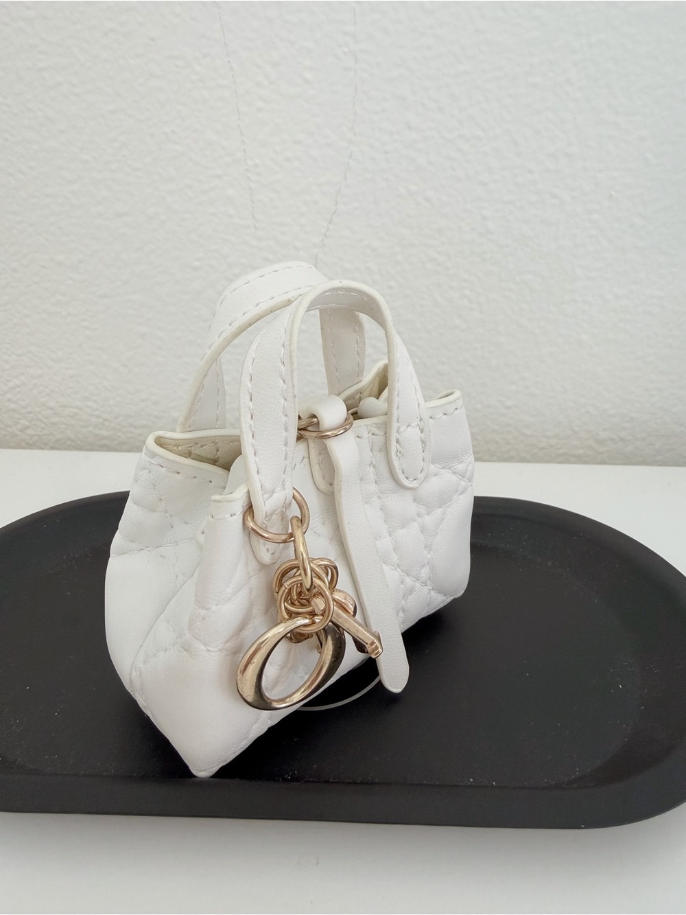 White Quilted Mini Bag Charm Keychain